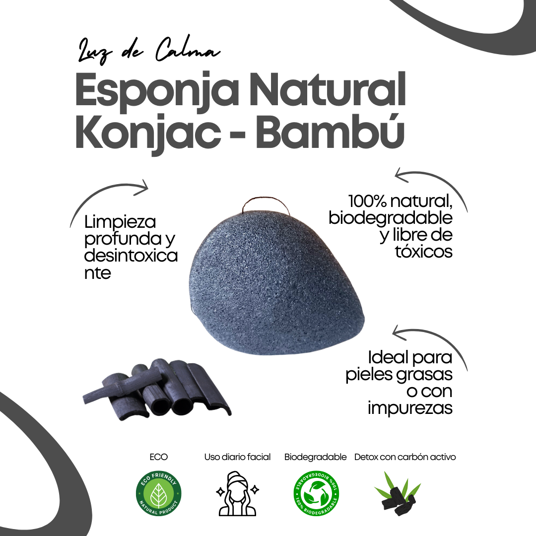 Esponja Natural Konjac – Carbón de Bambú Antibacteriana