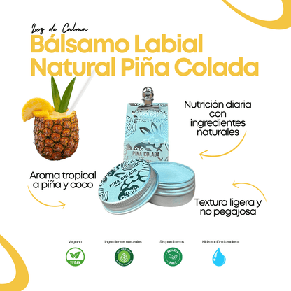 Bálsamo labial natural Piña Colada de Agnes & Cat, en lata metálica con aroma tropical a piña y coco, hidratante vegano y nutritivo para labios suaves y protegidos.
