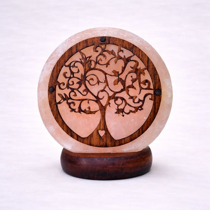 Lámpara de sal del Himalaya Árbol de la Vida con base de madera, iluminación natural y diseño decorativo