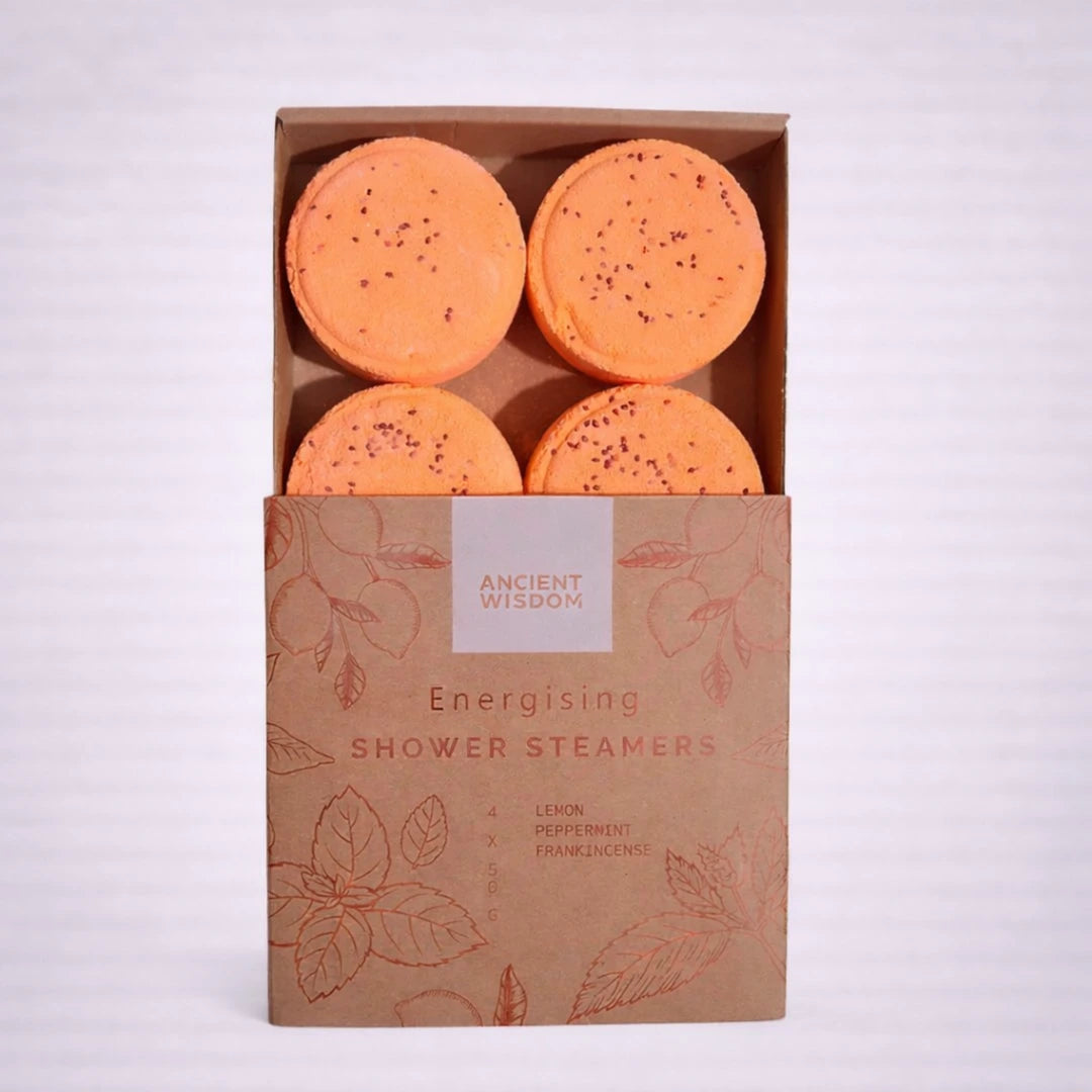 Vaporizadores de ducha energizantes ZEN con aceites esenciales de limón, menta e incienso en caja kraft