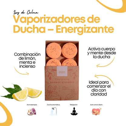 Caja con 4 discos aromáticos Vaporizadores de Ducha ZEN – Energizante con semillas de arándano, elaborados con aceites esenciales de limón, menta e incienso. Ritual de energía natural.
