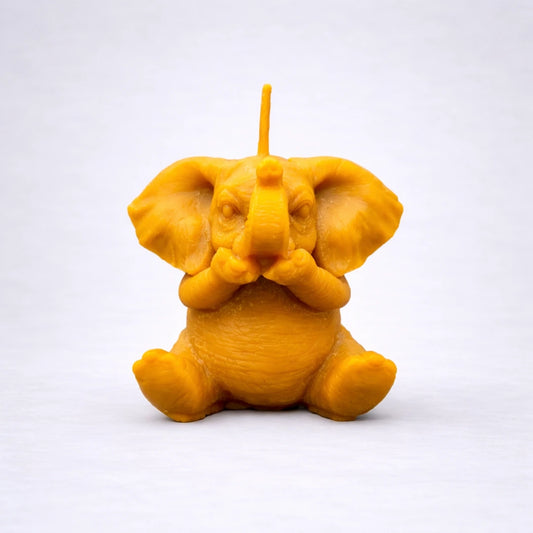 Vela artesanal de cera de abeja elefante no hablar, figura simbólica hecha a mano