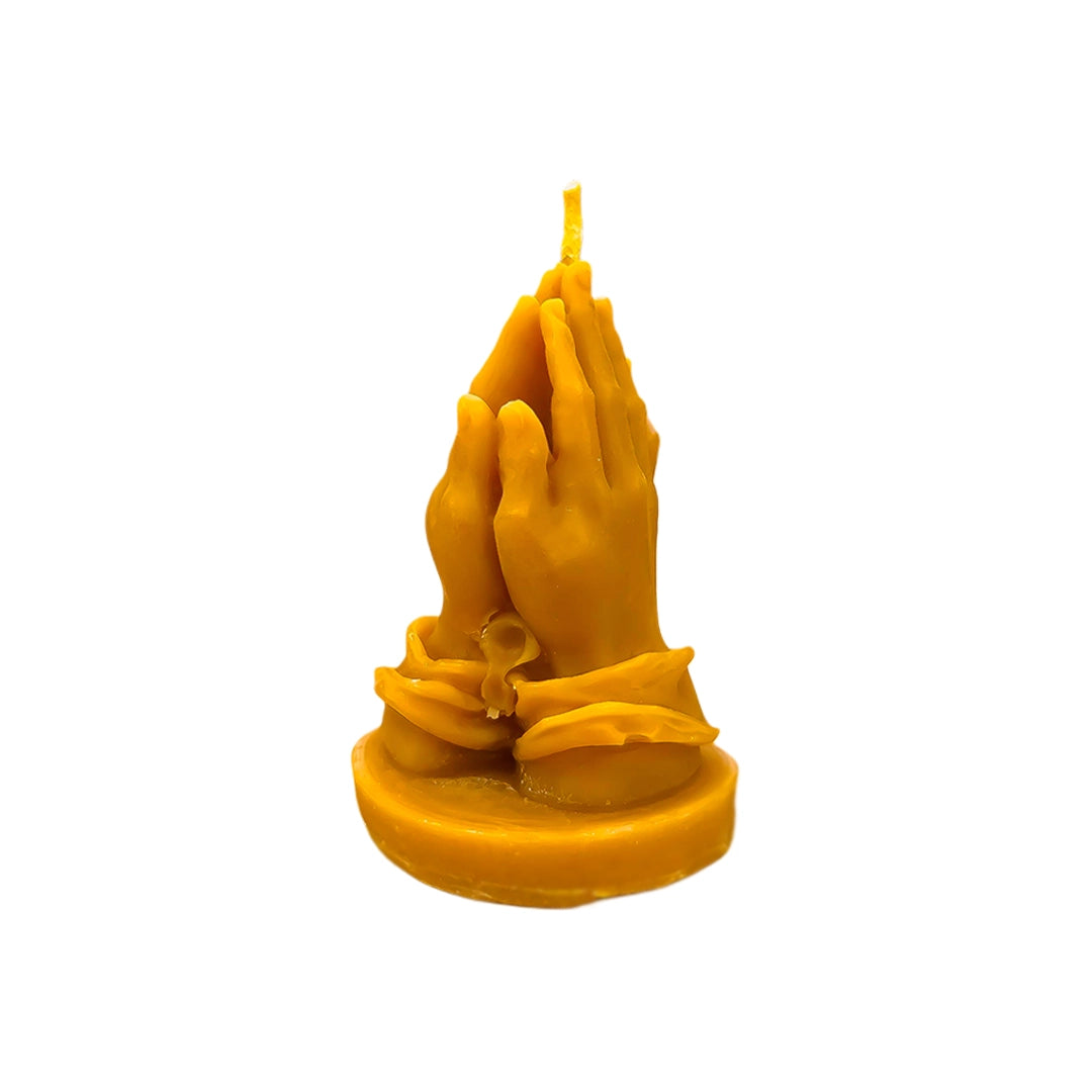 Vela Manos de Calma de cera de abeja 100% natural sobre fondo blanco