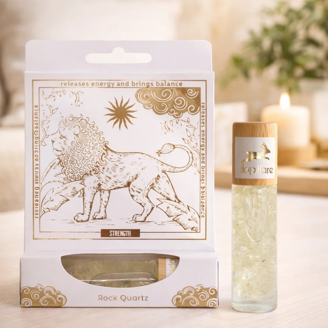 Roll-on aromático de cuarzo roca con packaging y aceites esenciales