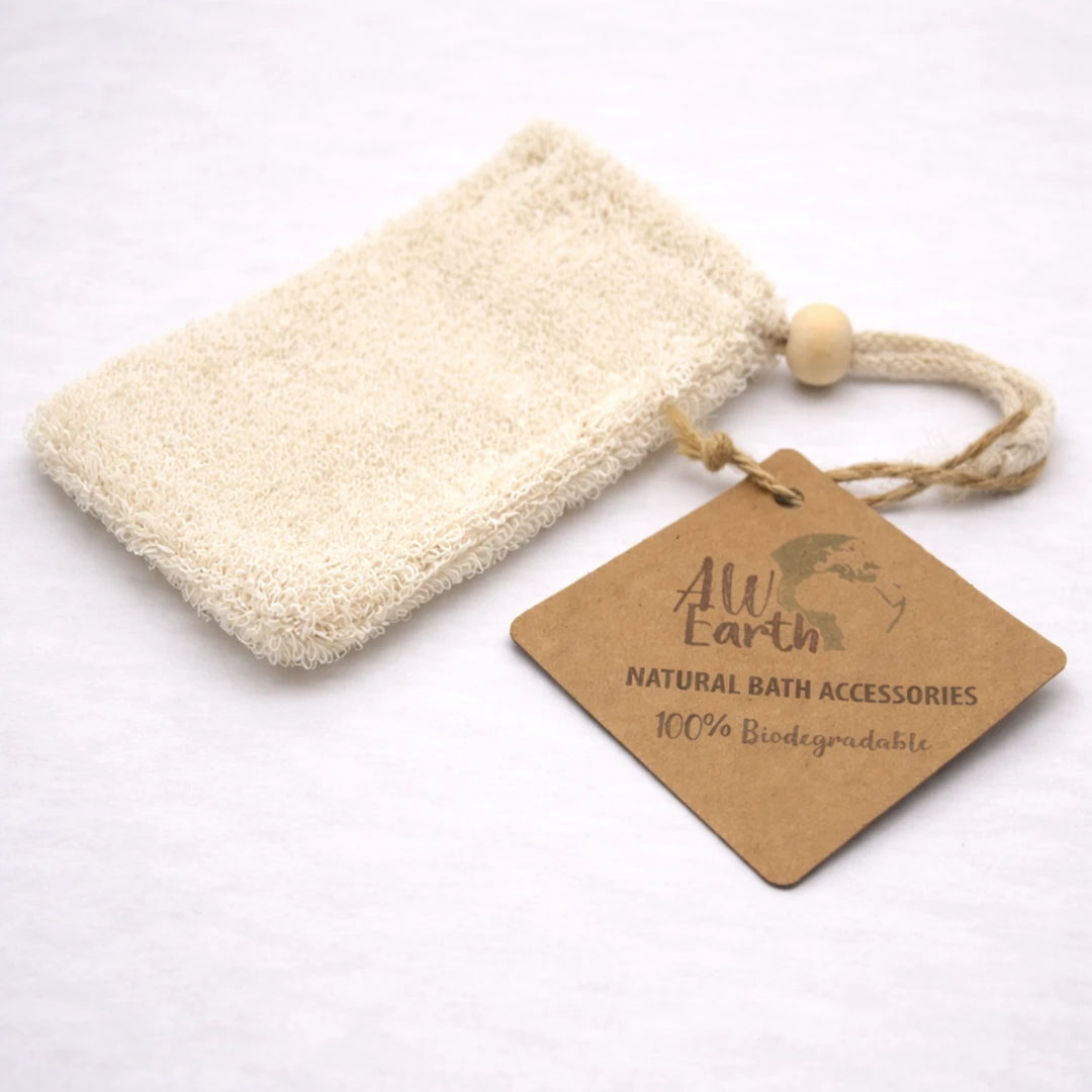 Bolsa para jabón de ramio natural 100% biodegradable con cordón y etiqueta ecológica, accesorio de baño sostenible