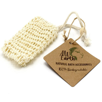 Bolsa exfoliante de sisal para jabón sólido con etiqueta ecológica, accesorio de baño natural y 100% biodegradable.