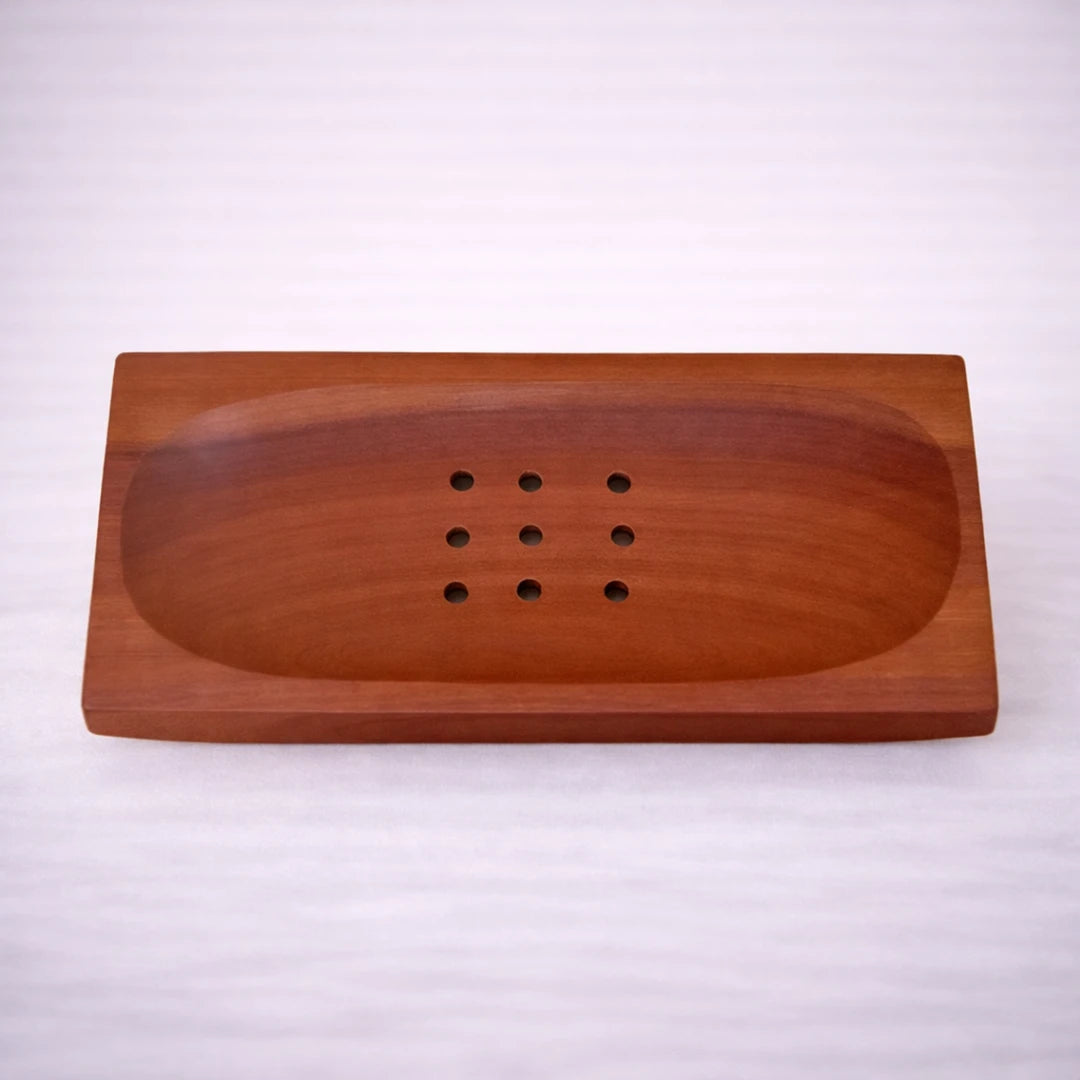 Jabonera de madera de caoba para jabón sólido, acabado natural y diseño minimalista