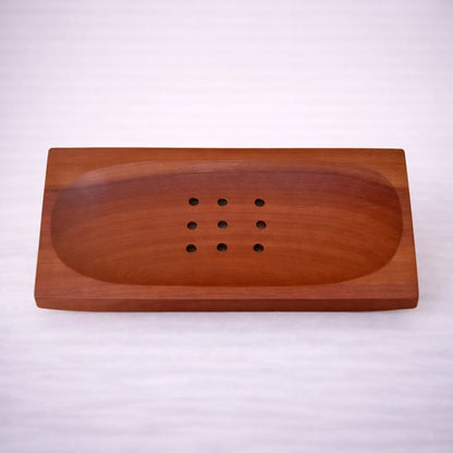 Jabonera de madera de caoba para jabón sólido, acabado natural y diseño minimalista