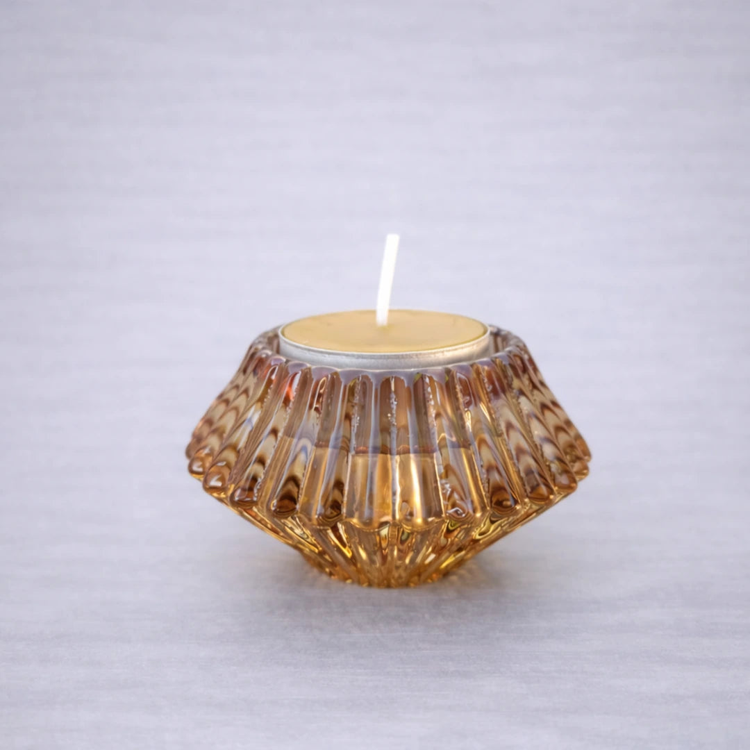 Portavelas de vidrio ámbar para velas pequeñas estilo vintage