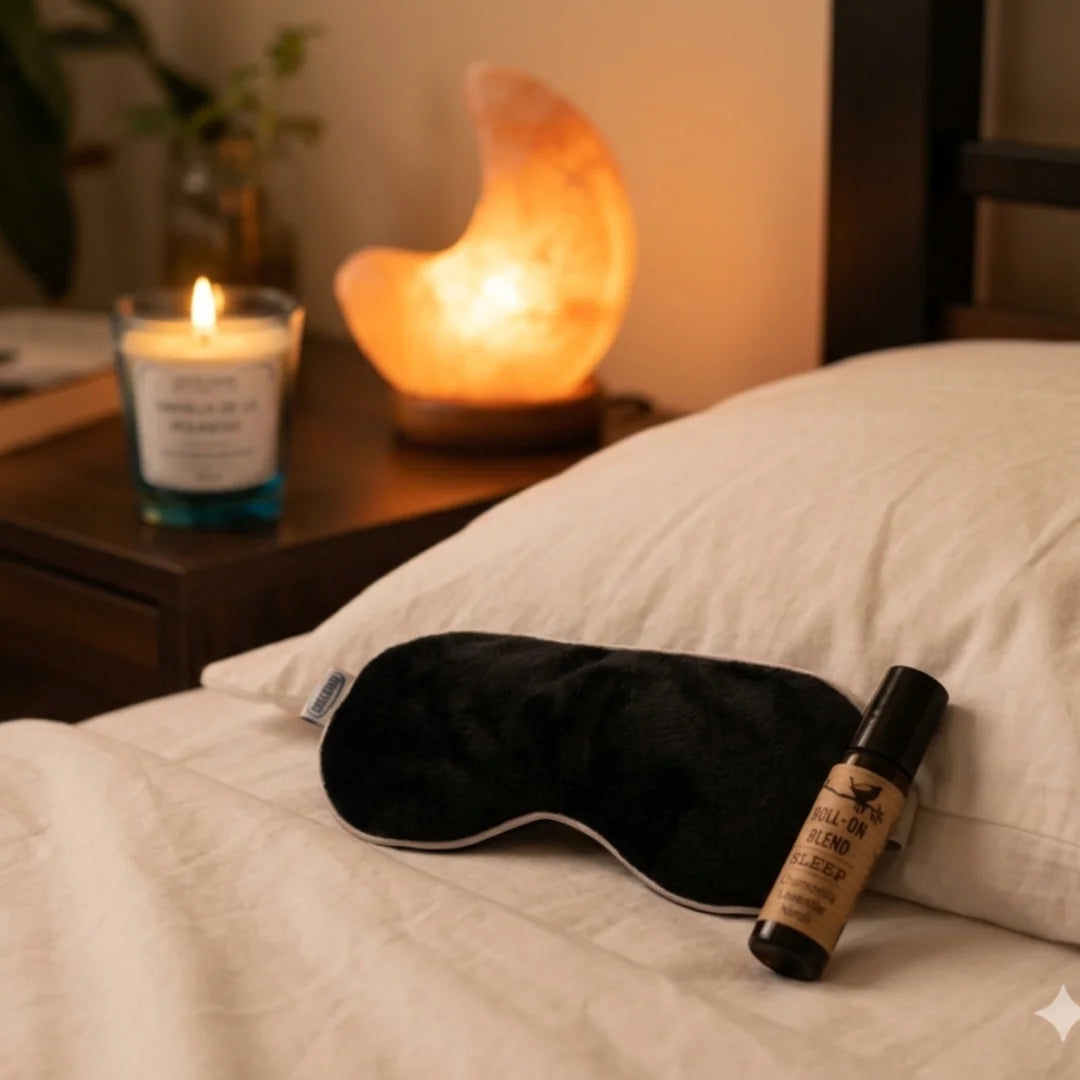 Ritual de noche para dormir mejor con vela encendida lámpara de sal y antifaz relajante ambiente descanso