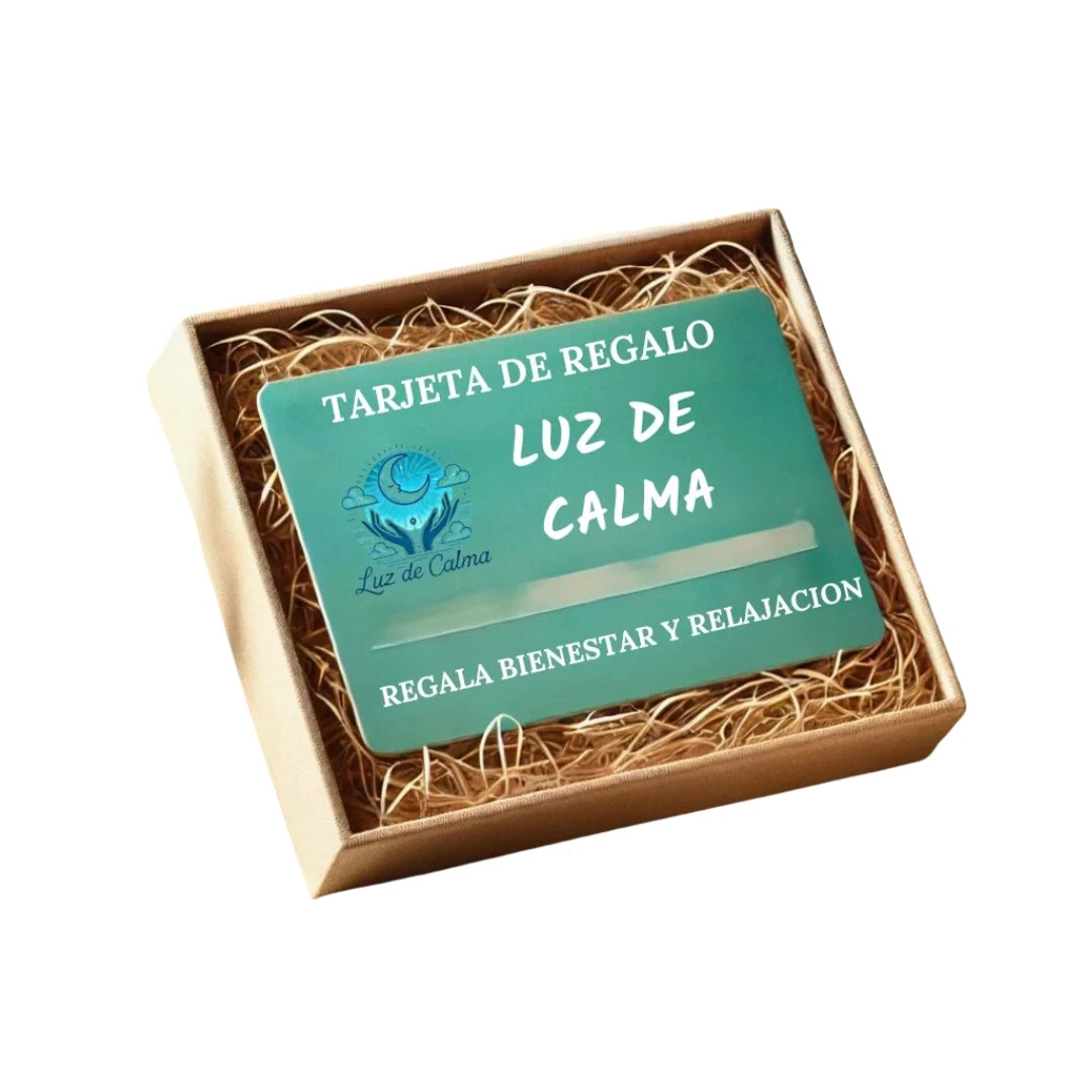 Tarjeta regalo Luz de Calma en caja de presentación, ideal para regalar bienestar, relajación y productos artesanales